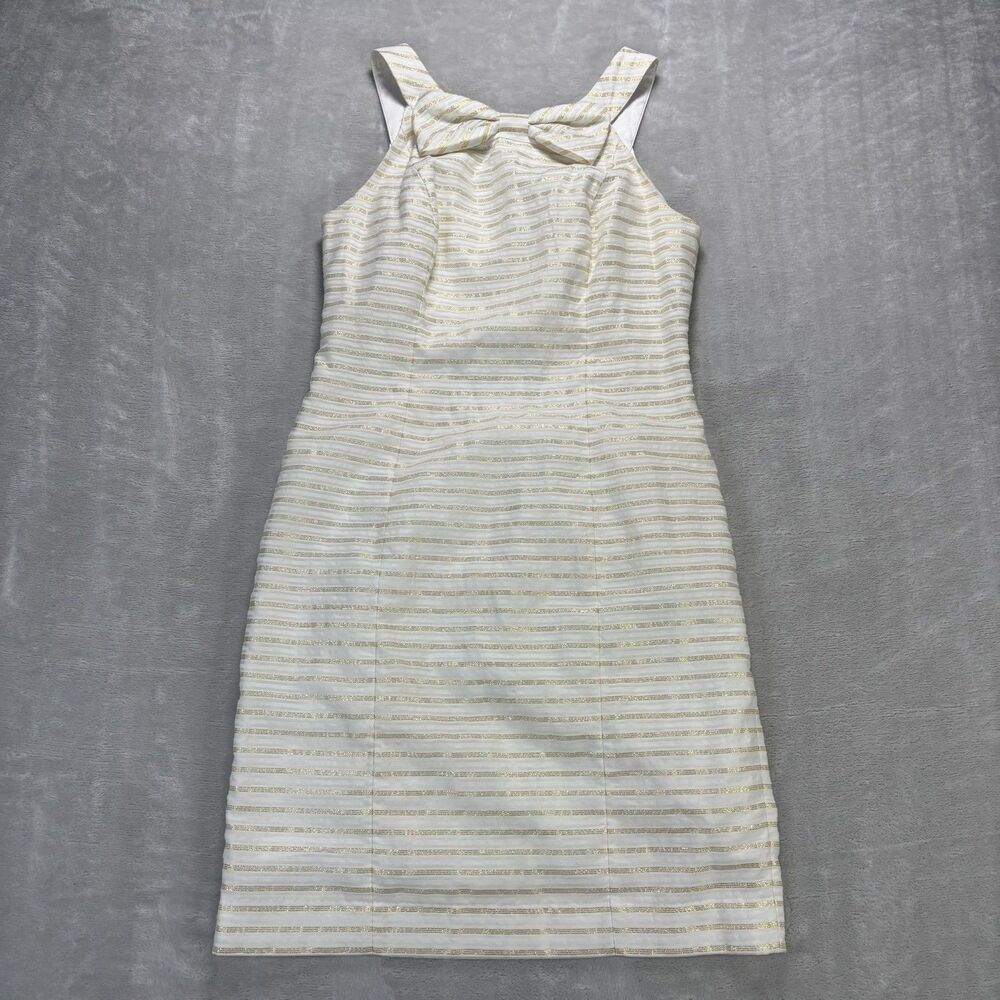 Lilly Pulitzer Henley Dress Womens 0 Cream Gold Metallic Stripe Organza Preppy